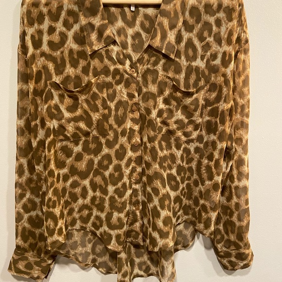 Free People Easy Rider Blouse Leopard Print - Picture 2 of 5